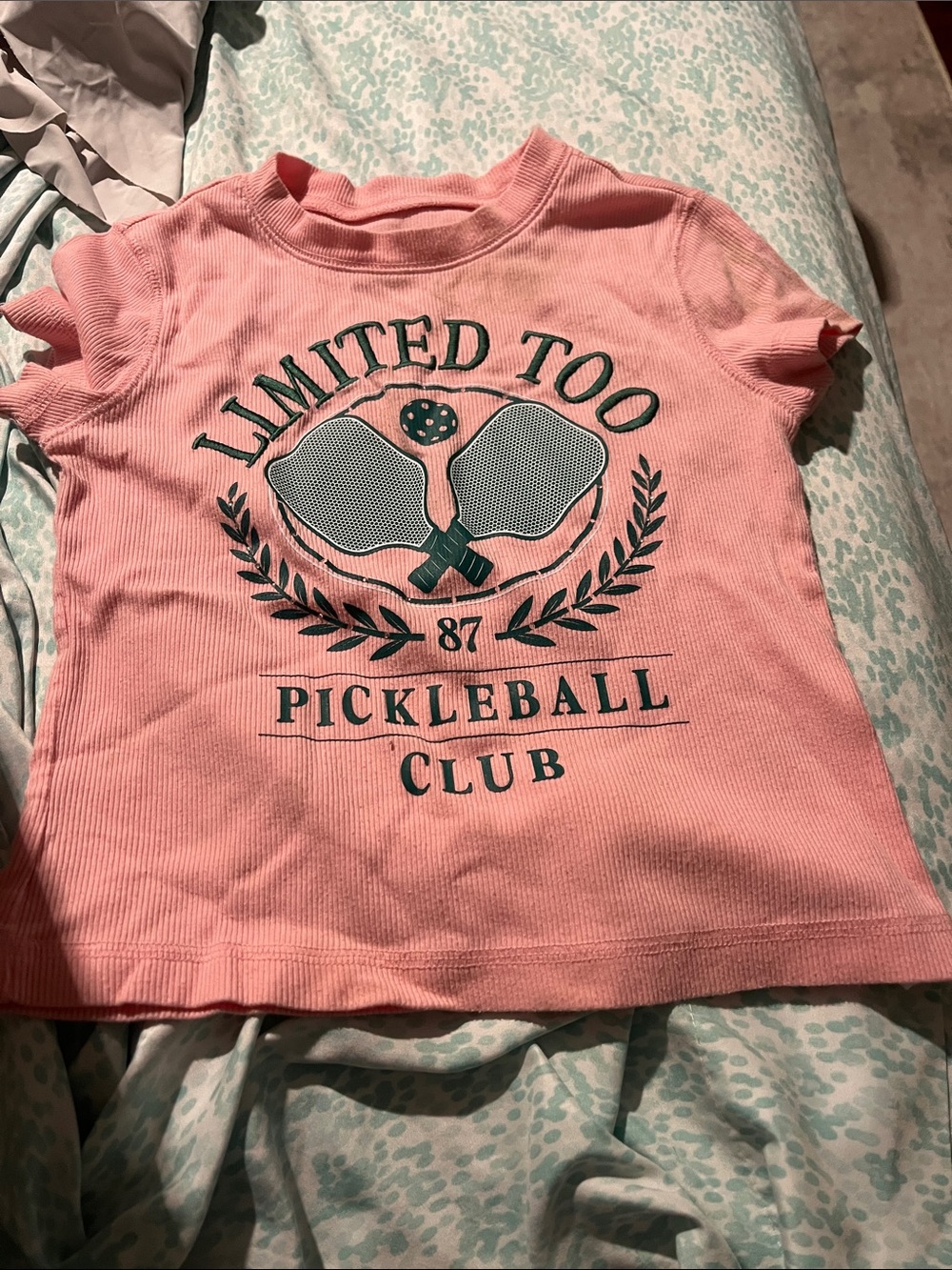 Limited Too Pink Pickleball Club Tee with Green Logo